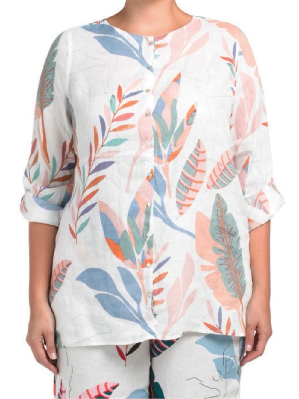 100% Linen Floral button down blouse